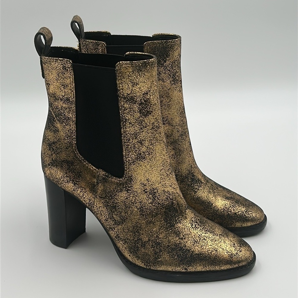 Lauren Ralph Lauren Mylah Gold Distressed Metallic Leather Ankle Boots | 6B NWB - Picture 4 of 12